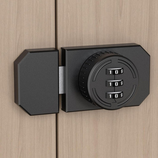 Keyless 3-Digit Combination Lock, Mechanical Stick-on Drawer Latch, Security Adhesive Cabinet Lock for Closet & Barn One-Way Doors (1, Black)