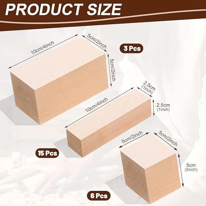 24Pcs Basswood Carving Blocks,3 Sizes Whittling Wood Basswood Blocks Wood Carving Kit for Beginners Kids and Adults