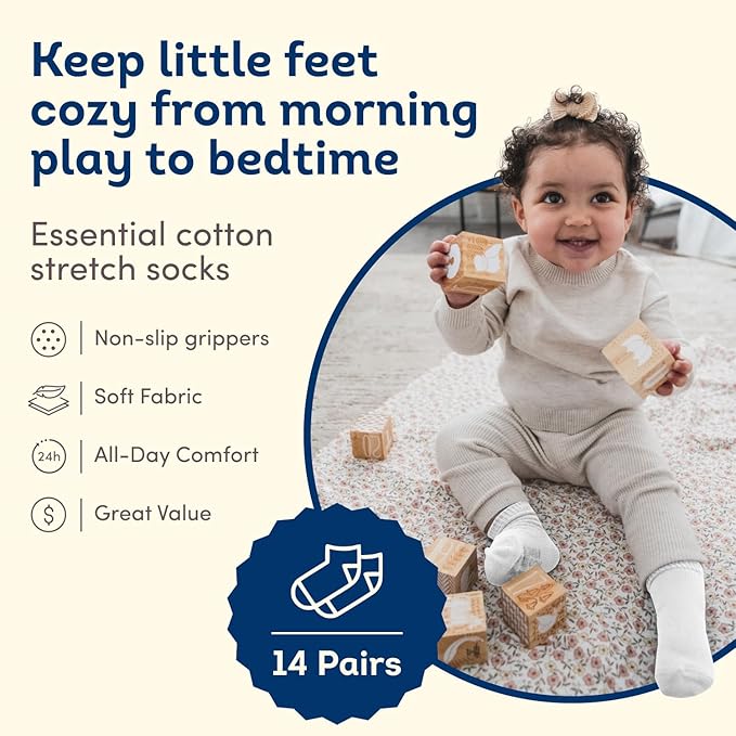 Fruit of the Loom Baby 14-Pack Grow & Fit Flex Zones Cotton Stretch Socks - Unisex, Girls, Boys