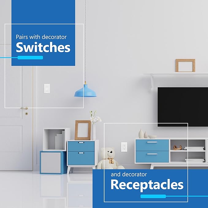 LIDER Matte Finish Decorator Switch Cover, Screwless Wall Plate, Mid-Size 1-Gang 4.88" x 3.11", Unbreakable Polycarbonate Thermoplastic, UL Listed, LSWP-31M-W2P, White, 2 Pack