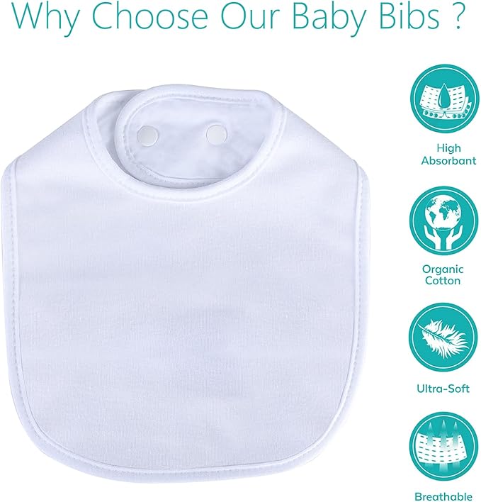 Hakochia Waterproof Baby Bibs Organic Cotton Super Soft and Absorbent With Adjustable Snap for Baby Boys and Girls