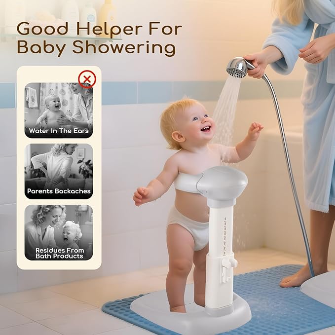 Dollate Baby Shower Standing Support Adjustable Height Baby Shower Stand with Anti-Slip Base, Portable Bath Stand for Infant 8-36 Months Toddler Standing Bath Support for Shower & Tub