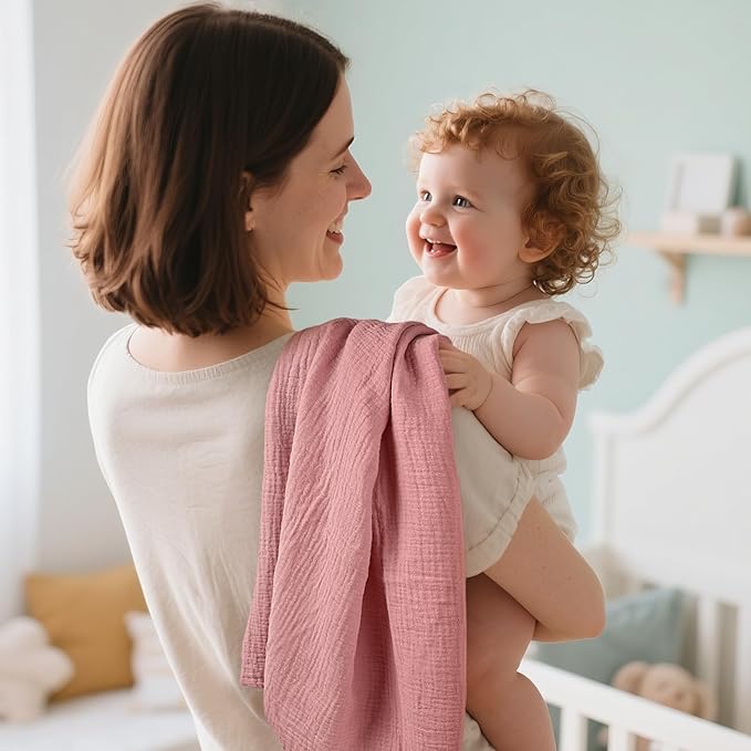 Muslin Receiving Blankets, Neutral Blanket Swaddling for Newborn Boys and Girls, 5 Pack Breathable and Skin-Friendly Swaddle Wrap for Infant Baby (Sweet Colors)