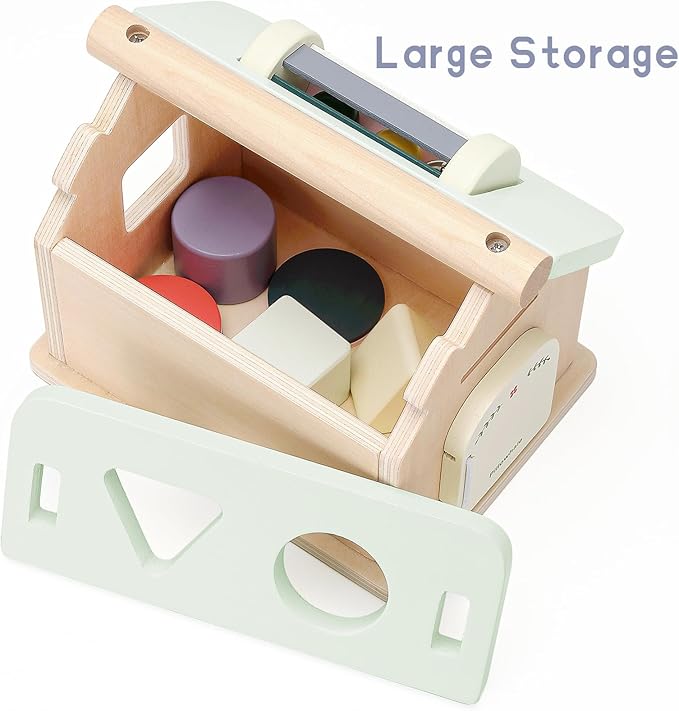 Wooden Toys for Babies 12 Months, Wooden Baby Drop Toys, 5 in 1 Object Permanence Box, Shape Sorting and Stacking Learning Toy, Sensory Play House for Toddlers Boys Girls 1 Years