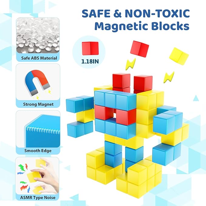 Magnetic Blocks 1.18 inch, Large Magnetic Cube Toy for Sensory STEM Education Preschool Magnet Toys for 3 4 5 6 Year Old Boys and Girls,Christmas Birthday Gifts for Kids Age 3+