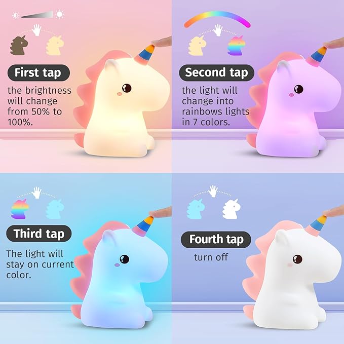 Mubarek Unicorn Night Light for Kids,【Remote&16 Colors】 Toddler Night Light,5 Brightness Nightlight for Kids Room,Cute Lamp Unicorn Lamp,Kawaii Room Decor,Gifts for Girls