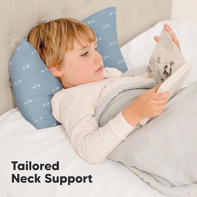 KeaBabies 2-Pack Toddler Pillow 13x18 - Soft Organic Cotton Kids Travel Bed Pillows for Sleeping, School, Nap, Machine Washable, Toddlers 2 to 5, Pillowcase Sold Separately (Roadsters)