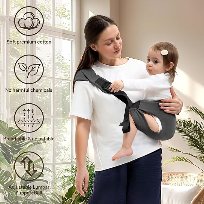 Toddler Carrier for 25-60 lbs,Comfortable&Lightweight Baby Sling Carrier,Adjustable with Left/Right Shoulder Straps,One Size Fits All,Ideal for Shopping and Travel-Grey