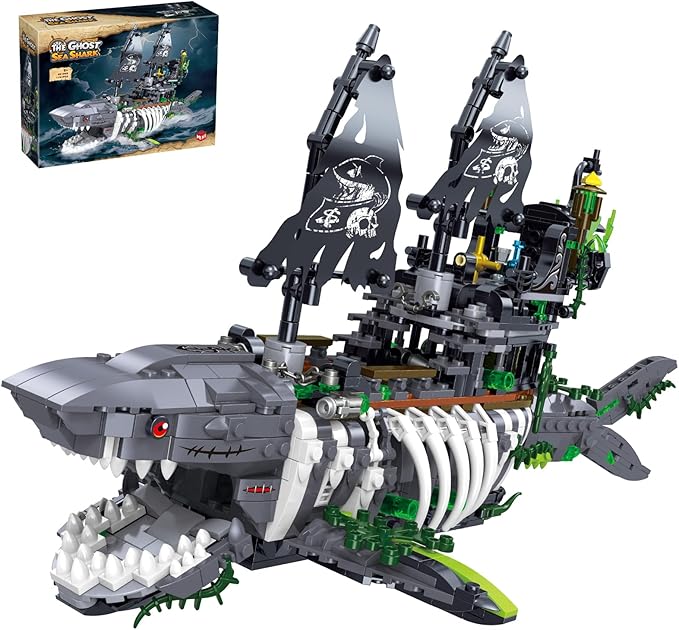 Mechanical Shark Ship Building Blocks Set, The Ghost Sea Shark Pirate Ship Building Blocks Sets,Toys Gift for Kids Adult Collections Enthusiasts