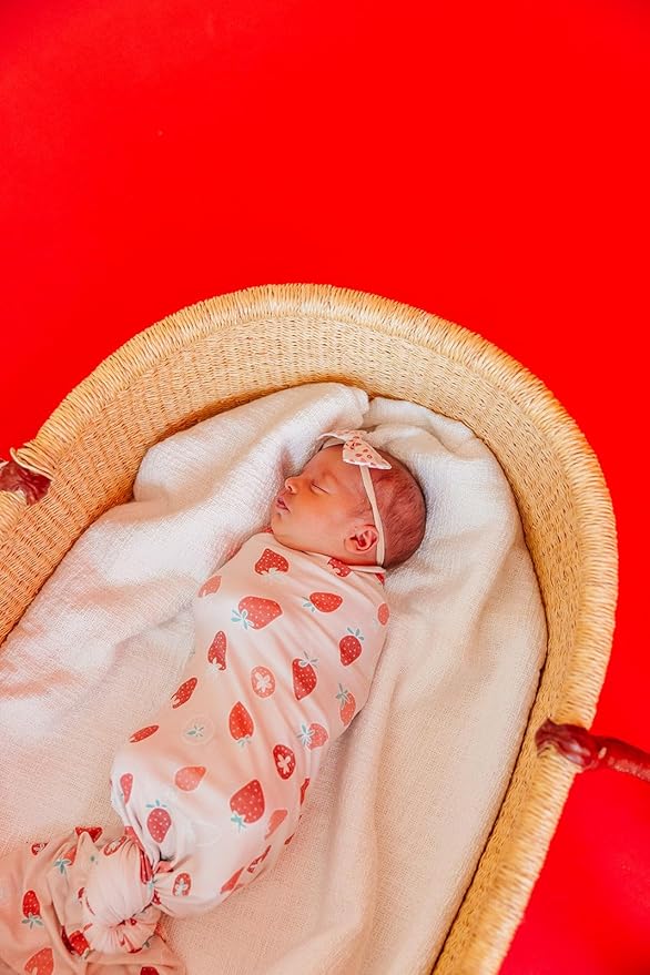 Copper Pearl Baby Swaddle Blanket - Wearable Premium Knit Baby Blanket, Large Soft Stretchy Receiving Blankets for Baby Boy and Girl, Swaddles for Newborn, Infant, and Toddler (Strawberry)