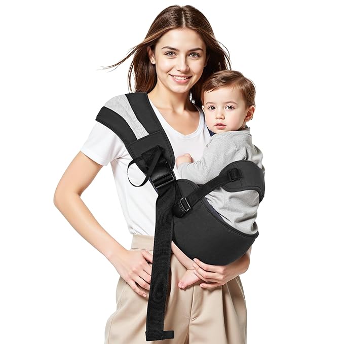 Toddler Carrier Sling for Newborn to Toddler, Ring Sling Baby Carrier 15–55 lbs with Breathable & Anti-Slip Seat Cushion for Comfort, Lightweight Travel-Friendly (Black)