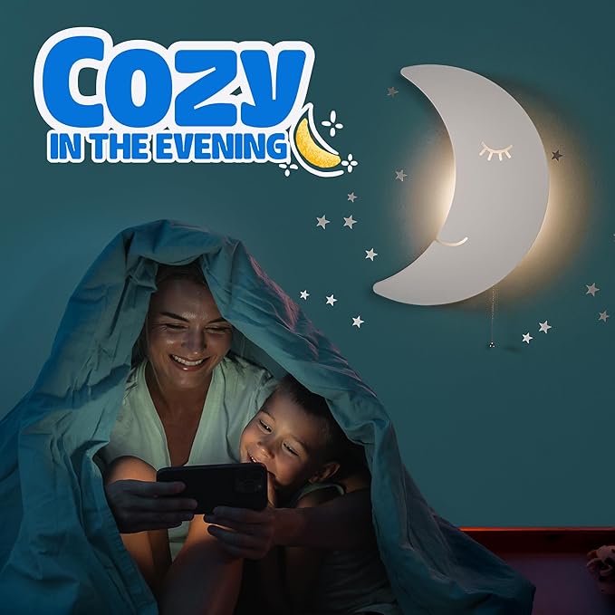 Tip perk Moon Lamp for Baby Nursery - Floating Moon Wall Lamp for Nursery | Cute Floating Moon Lamp for Kids Bedroom | Battery-Operated Hanging Night Lights | Cordless Moon Lights for Bedroom