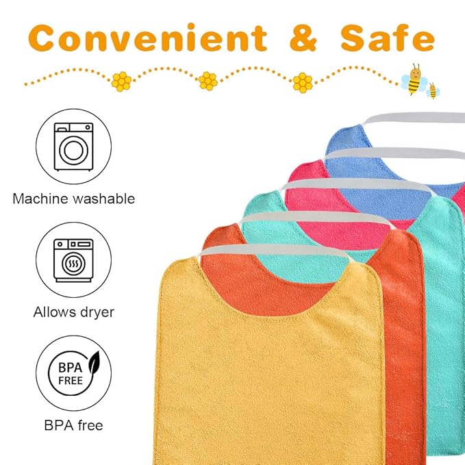 Vicloon Baby Bibs, 5PCS Terry Bib Set, Baby Bibs for Boys, Girls, Terry Drool Cotton Bibs Waterproof protection, Adjustable Elastic Strap, Baby Bandana Drool Bibs for Feeding, Teething Drooling(Color)