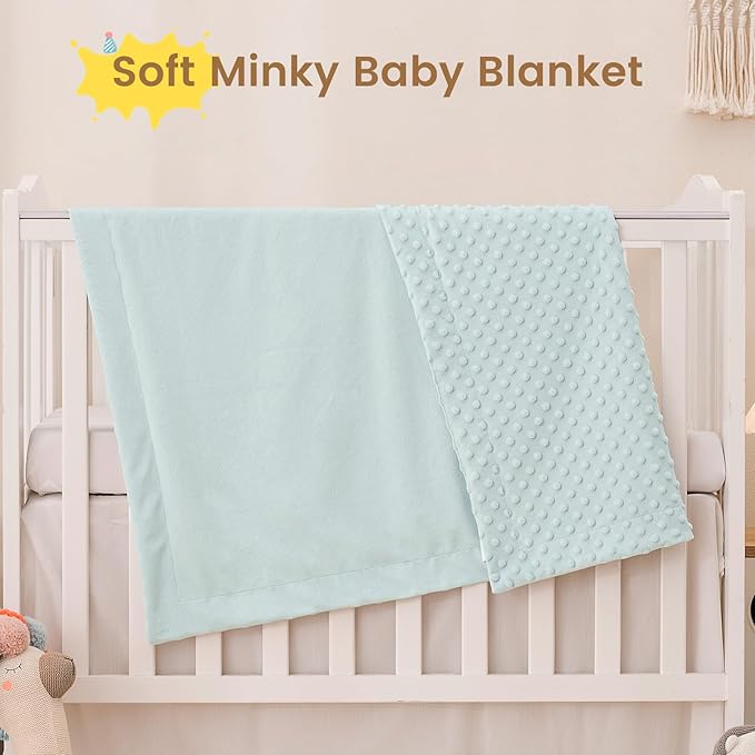 david's kids Micro Fleece Minky Baby Blanket for Boys Girls Neutral with Double Layer and Soothing Raised Dots, 40x50 Inches Breathable and Soft Lightweight Receiving Blanket for Newborns, Light Blue