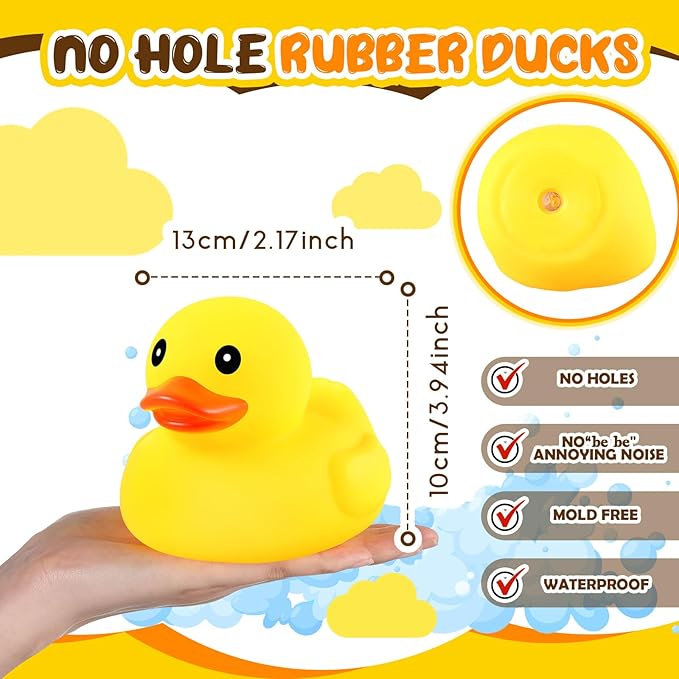 DEEKIN 5 Pcs Yellow Rubber Ducks No Hole Waterproof Duck Bath Pool Toy with Sealed Plug Without Hole Bathtub Floating Toy for Birthday Party Decoration Gift in Bulk (5 Inch)