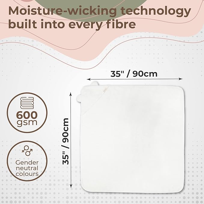 Munich Blue Baby Bath Hooded Towel for Boys and Girls - Soft and Cozy Baby Towel with Cute Bear Ears for Newborn, Infant and Toddler - White, 600 GSM, 35 x 35