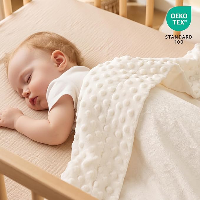 david's kids Micro Fleece Minky Baby Throw Blanket for Girls with Double Layer and Soothing Raised Dots, 50x60 Inches Breathable and Soft Lightweight Receiving Blanket for Newborns Cream