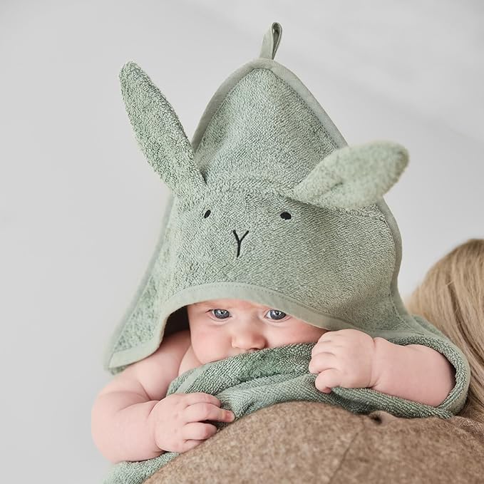 Baby Hooded Towel – Organic Cotton Baby Bath Towels – Baby Towels, Baby Bath Towels for Baby Boy, Baby Girl, 32" x 32" Super-Soft and Absorbent Baby Towels for Newborn (Rabbit Roman Green)