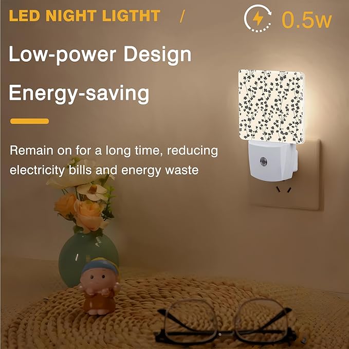 Vintage Flower Night Light, Retro Floral Plug-in Nightlight with Dusk to Dawn Auto Sensor for Home Bedroom Hallway Kitchen 0.5W Sleep Friendly Led Lamp for Women Men