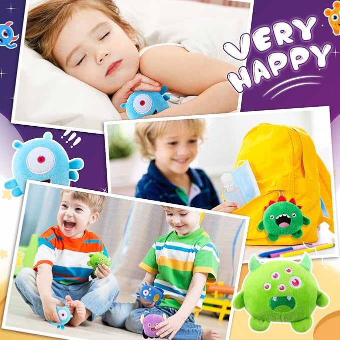 Aoriher 15 Pcs Monster Stuffed Toys Bulk Mini Stuffed Animals 3.2 Inches Small Plush Keychain for Operation Christmas Items Baby Shower Favors Bag Fillers Halloween Classroom Prizes, 5 Styles