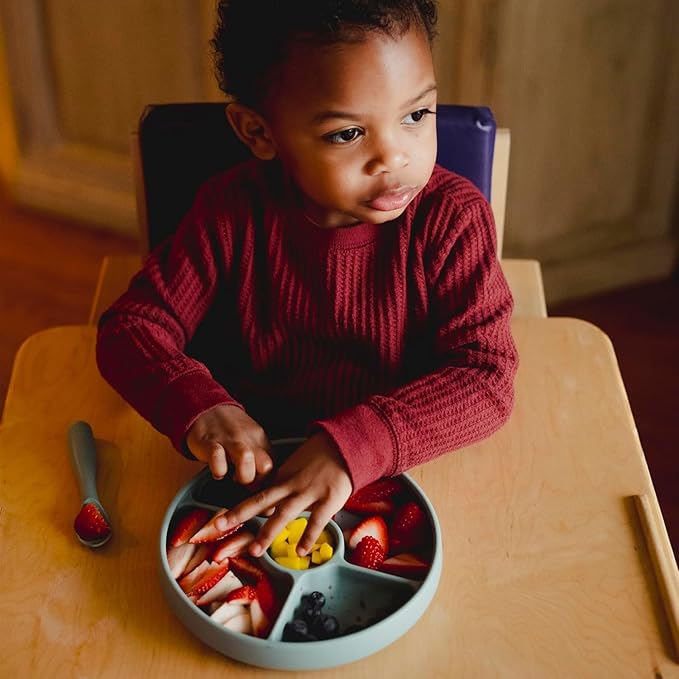 TalkTools Bitsy Silicone Baby Suction Plate with Lid – Divided Toddler Plate for Self-Feeding, Non-Slip, BPA-Free, Dishwasher & Microwave Safe Kids Mealtime Plate.