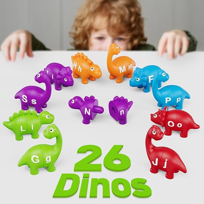 Aizweb Alphabet Learning Toys,Dinosaur Color Sorting Matching Letter Game for Toddlers,Preschool Kindergarten Learning Activities Classroom Must Haves,Montessori Educational ABC Fine Motor Skills Toys