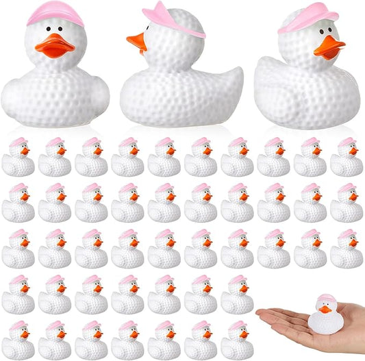 Deekin 24 Pcs Rubber Duck 2 Inch Bulk Sport Party Favors for Birthday Party Decorations Club Player Gift (Pink Golf)
