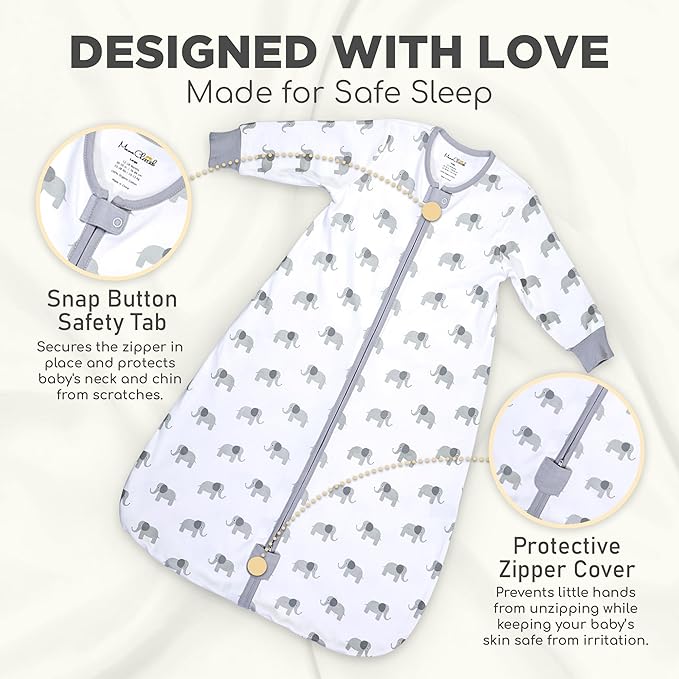 Mama Cheetah Baby Sleep Sack with Sleeves, 0.5 TOG Organic Cotton Wearable Blanket and Two-Way Zipper, Swaddle Transition Long Sleeve Sleeping Bag for Newborn Infant Toddler, 6-12 Months