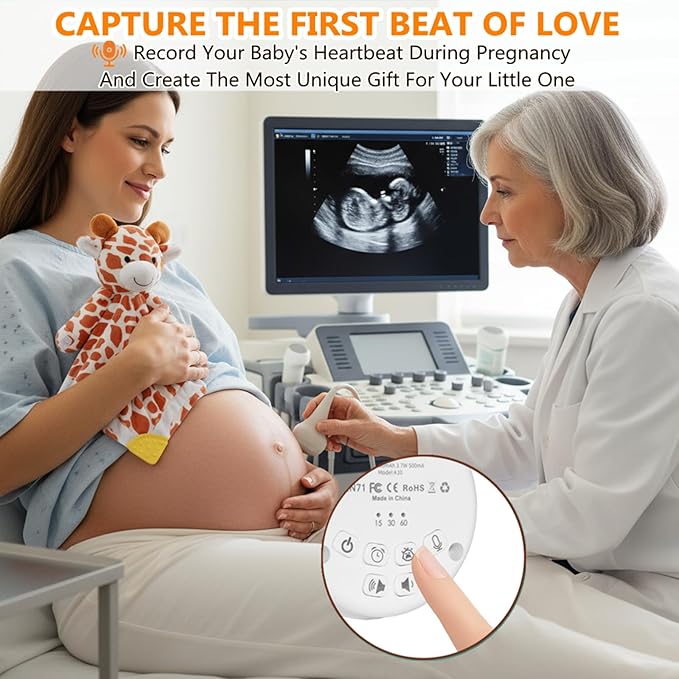 BEREST Baby Lovey Sound Sleep Soother, Rechargeable White Noise and Lullaby Heartbeat Infant Sleeping Aid with Cry Sensor at Nap Time Routine, Boys & Girls Gift Portable Plush Toddler Snuggle Toy