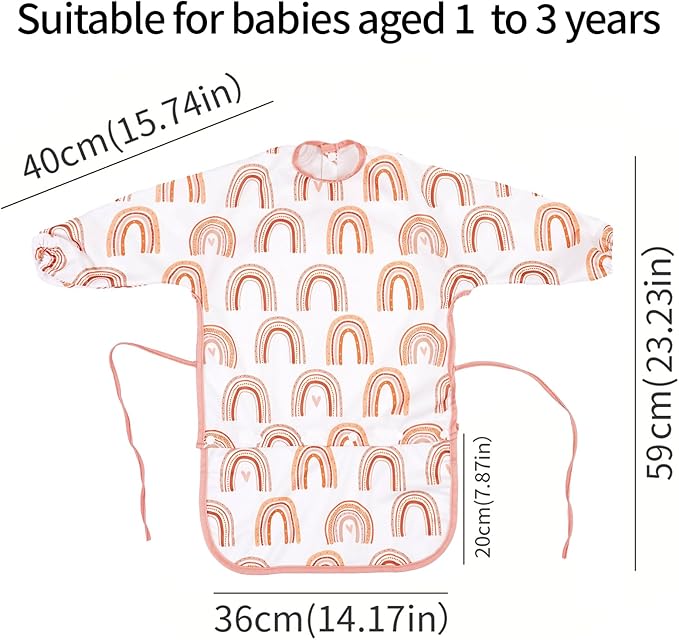 2-Pack Long Sleeve Baby Bib,Coverall Baby Bibs for Eating,Waterproof,Attaches to Highchair&Table,Ages 1 to 3 Years