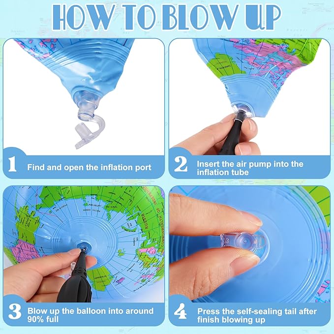 16 Inch Inflatable Globe,Blow up World Globe Beach Ball,Inflatable Earth Beach Ball for Beach Playing or Teaching,Party Bags,Summer Pool Party,PVC Material