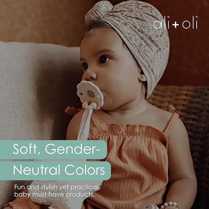 Ali+Oli Pacifier for Baby (2-pk) Set Original Round (Oat-Coco) Concaved Shield Newborn Pacifiers, BPA-Free Silicone Baby Pacifier Set, Baby Binkies, Chupones para Bebes