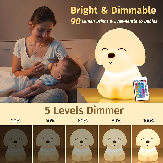 Mubarek Kids Night Light Cute Lamp, Remote+16 Colors Night Lamp for Bedroom, Dimmable Night Light, Timer for Kids Lamp, Battery Operated Kawaii Room Decor,Cute Dog Gifts Puppy Gifts for Boys