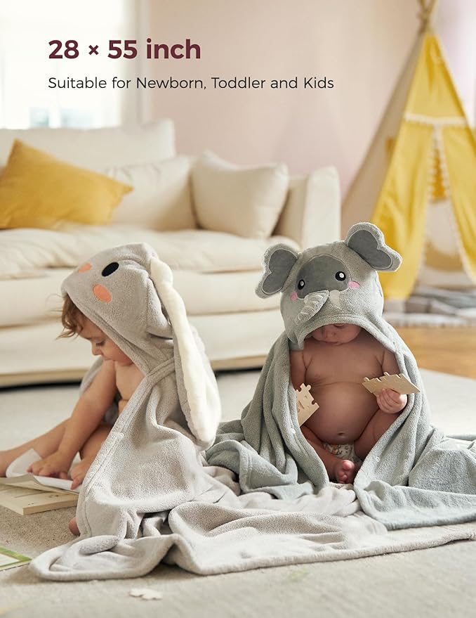 Momcozy Baby Bath Towels with Visualize Health Label - Ultra Soft & Absorbent Coral Fleece Hooded Towels for Newborn, Infant, Toddler (0-36 Months) Bath Essentials (Large Size,2 Pack)