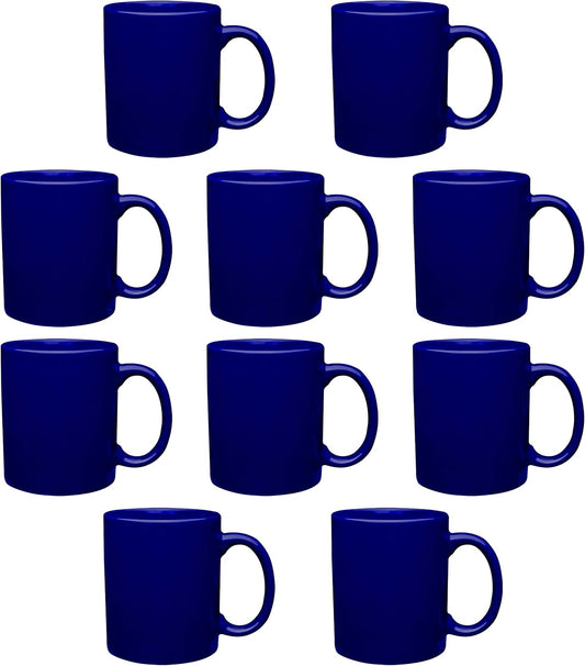 DISCOUNT PROMOS Ceramic Coffee Mugs 11 oz. Set of 10, Bulk Pack - Coffee cup set, Iced coffee cup, Gaming mug - Cobalt Blue