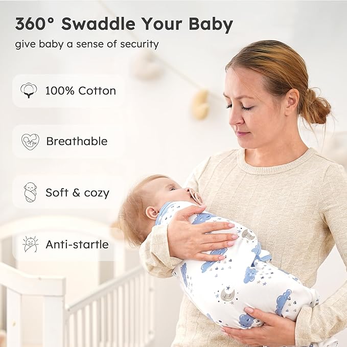 Yoofoss Baby Swaddles for Newborns 100% Organic Cotton, Adjustable Swaddle Sleep Sack 0-3 Months Newborn Swaddle Sack, Breathable Soft(Small)