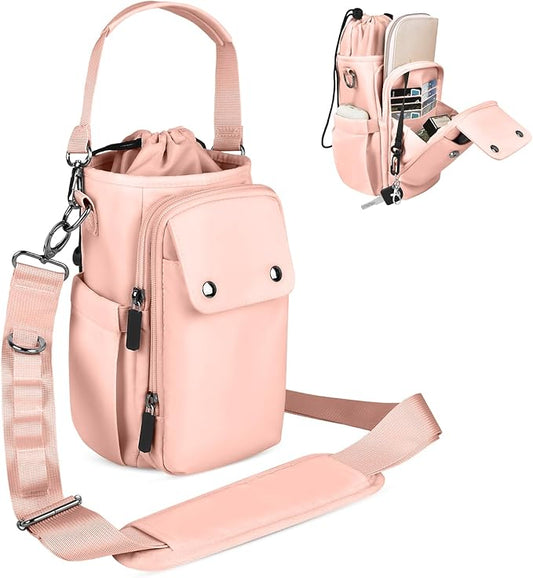 Water Bottle Holder with Strap 32 40oz Crossbody Insulated Water Bottle Carrier Sling Bag with Adjustable Wide Strap and Phone Purse 5 Pockets for Walking Hiking Gym Travel