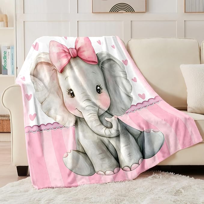 Personalized Baby Blanket for Girls, Custom Baby Blanket with Name, Soft Cozy Personalized Name Blankets for Kids, Customized Elephant Blanket for Infant Toddler Birthday Christmas