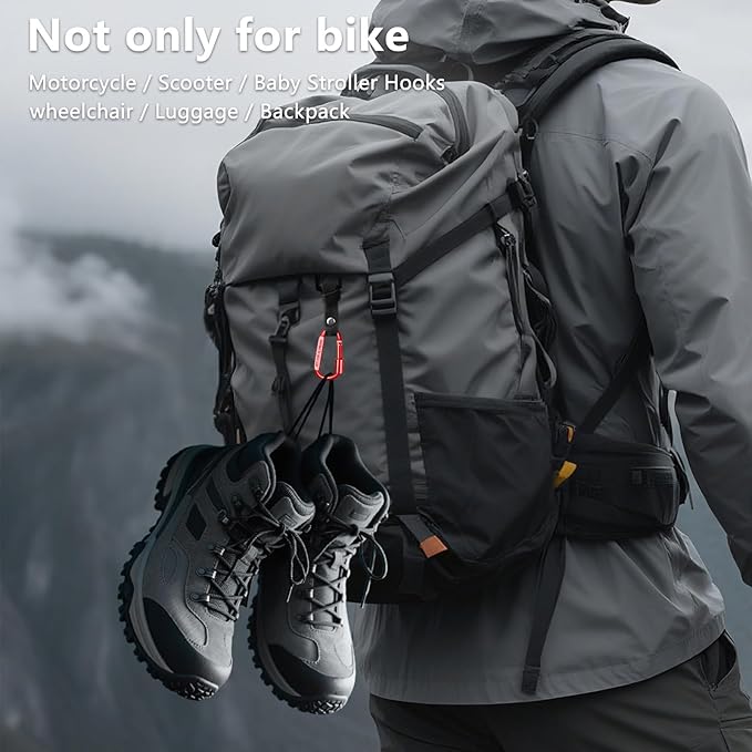 Stroller Hooks for Bags with Locking Stroller Carabiner Clip – Heavy-Duty Hooks for Diaper Bags, Groceries, Backpacks on Strollers, Bikes & Shopping Carts (Red, 4 Pieces)