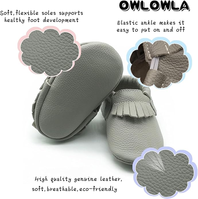 OWLOWLA Baby Moccasins Soft Sole Leather Baby Shoes Infant Toddler Pre-Walker Shoes Baby Boy Girl