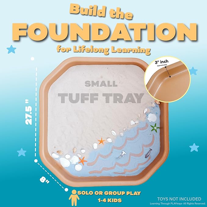 Tuff Tray (Small Brown), Sensory Tray with Textured Surface, Montessori Toy, Sand & Water Table, Sensory Bin for Toddlers and Kids