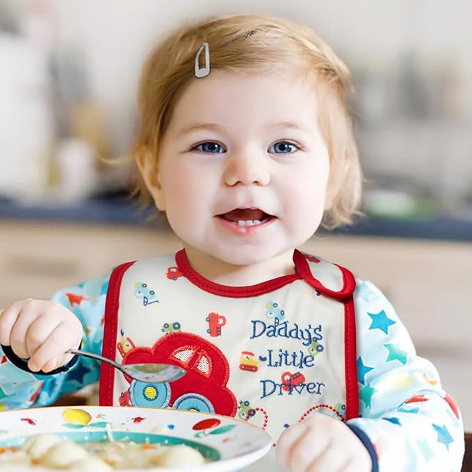 7Pcs Cotton Waterproof Baby Bibs Hook Loop Closure Newborn Bib Keepsake Baby Gift for Drooling Feeding Eating