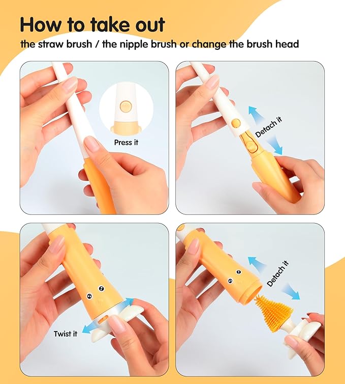 3-in-1 Bottle Cleaner Brush Kit, Long Handle Silicone Baby Bottles Cleaning Brush Set, 360° Flexible Multifunctional Water Bottle Washer for Baby Bottles, Breast Pump, Spout, Nipple & Straw