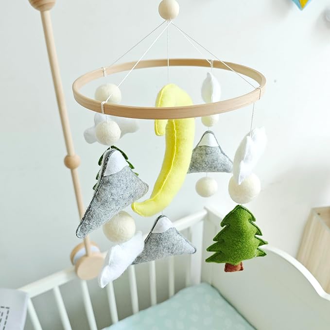 Moon Baby Mobile for Crib, Felt Baby Crib Mobile for Boys Girls, Baby Mobile for 0-5 Months,Nursery Decor Theme for Infant Bedroom Hanging(Mountain Cloud Mobile Hanger)
