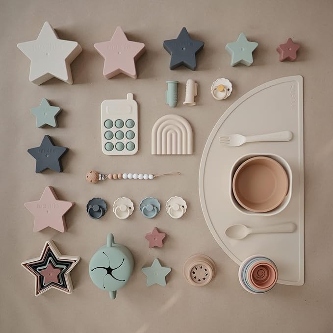 FRIGG Daisy Natural Rubber Baby Pacifier | Made in Denmark | BPA-Free (Woodchuck/French Gray, 0-6 Months) 2-Pack