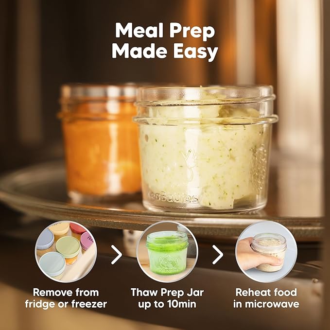 KeaBabies 6pk 4oz Glass Baby Food Containers with Lids - Leak-Proof, Microwavable Small Glass Jars, Baby Purees & Toddler Snack Storage Containers, BPA-Free, Dishwasher & Freezer Safe (Nord)
