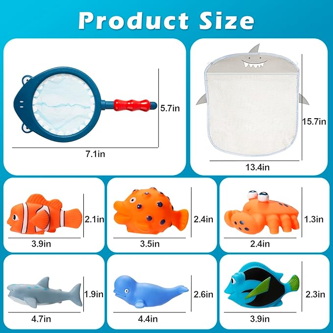 No Hole Mold Free Bath Toys for Toddlers 1-3, Water Toys for 6-12 Months Infants with Storage Bag, Baby Shark Toys for Pool, Bathtub, Beach, Shower, Tub, Kids Boys Girls