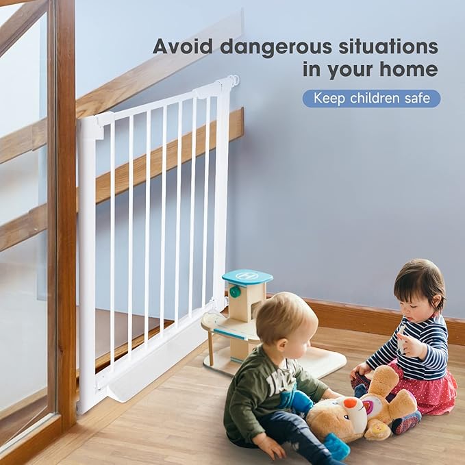 (85-100 inches Width) Large Baby Gate for Stairs, Doorways, Extra Wide Baby Gate Indoor, Metal, Durability Dog Gates for The House White, Auto Close Safety Child Gate, Pet gate.