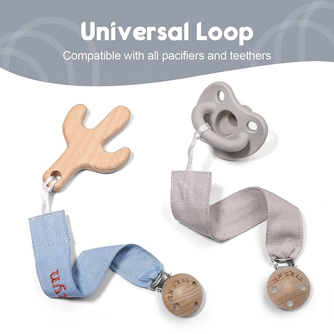 TYRY.HU Personalized Pacifier Clip with Name, Embroidery Webbing Pacifier Holder for Baby Girls and Boys, Neutral Pacifier Leash Universally Fit All Pacifiers & Baby Toys, 2 Pack Baby Gift(Grey, Blue)
