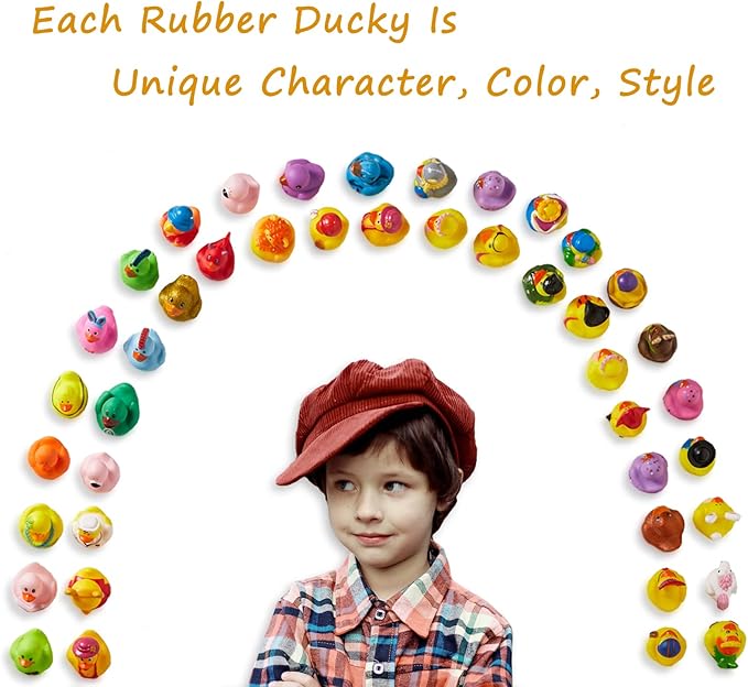 50 Pack Rubber Duck for Jeeps Ducking - 2" Bulk Floater Duck for Kids - Baby Bath Toy Assortment - Party Favors, Birthdays, Bath Time, and More (50 Varieties)
